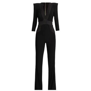 Zhivago Black Structured V-Neck Jumpsuit with Piped Detail